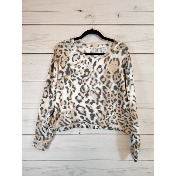 Express Womens Brown Leopard Long Sleeve‎ Tie Hem Cropped Sweater XS NWT - Picture 1 of 7
